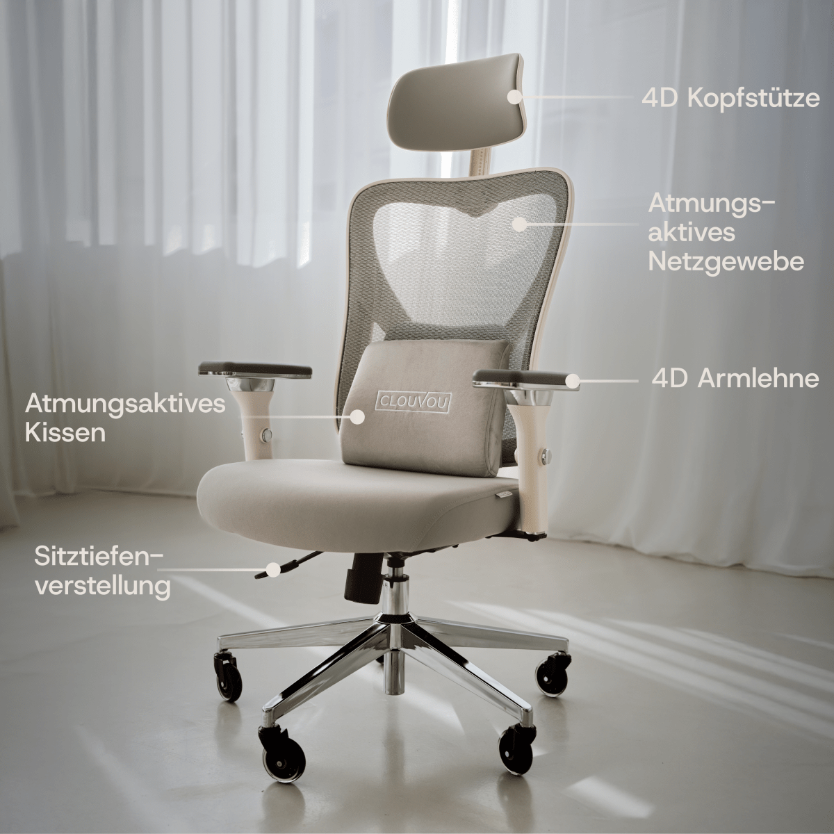 CLOUVOU CleverSeat - Ergonomischer Testsieger Bürostuhl - Clouvou Grau