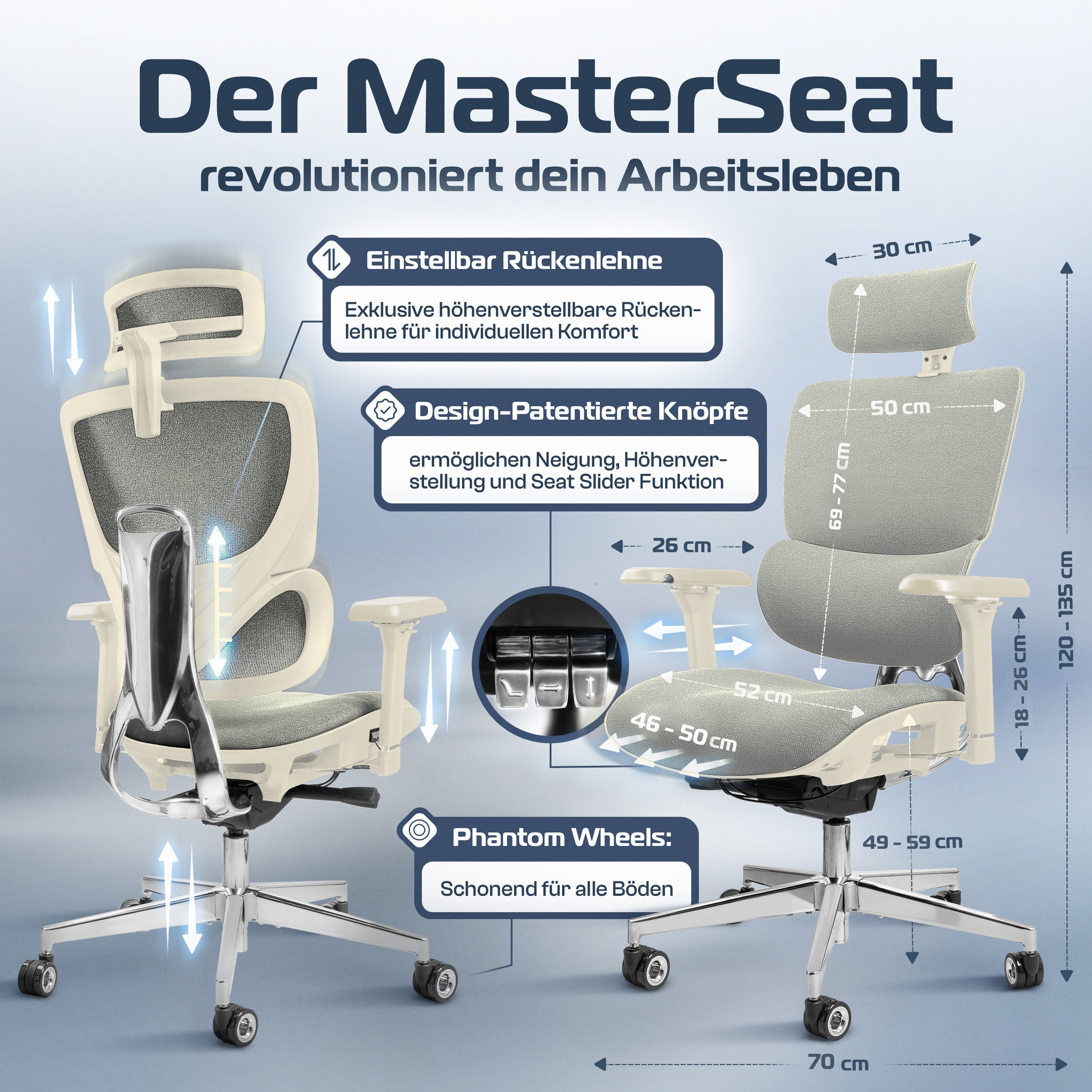 CLOUVOU MasterSeat – Ergonomischer Bürostuhl "Sitzen wie ein König – Komfort neu definiert" - Clouvou#farbe_creme