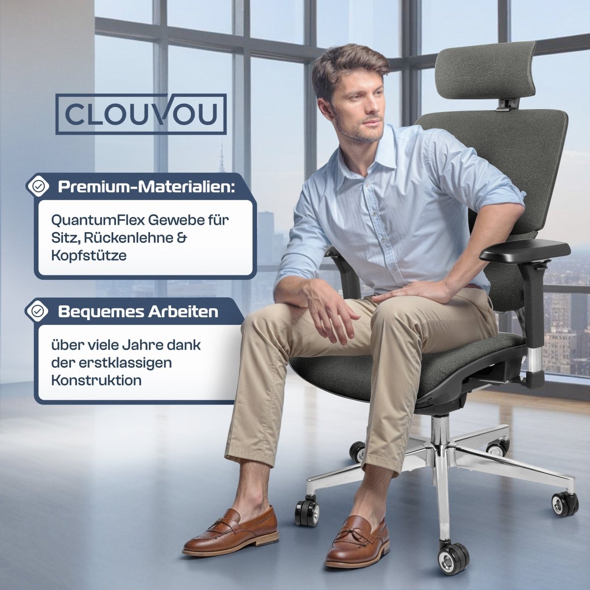 CLOUVOU MasterSeat – Ergonomischer Bürostuhl "Sitzen wie ein König – Komfort neu definiert" - Clouvou#farbe_grau