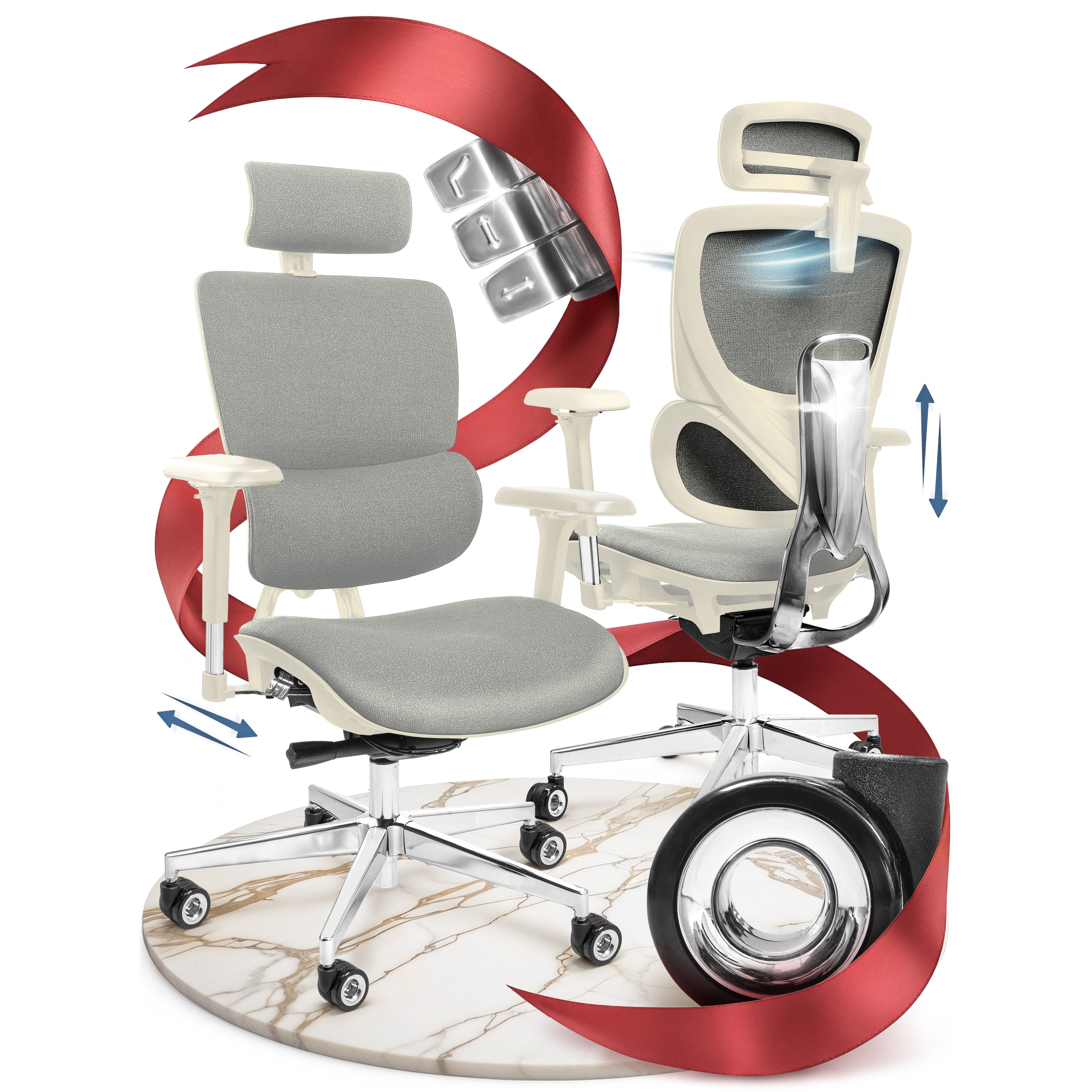 CLOUVOU MasterSeat – Ergonomischer Bürostuhl "Sitzen wie ein König – Komfort neu definiert" - Clouvou#farbe_creme