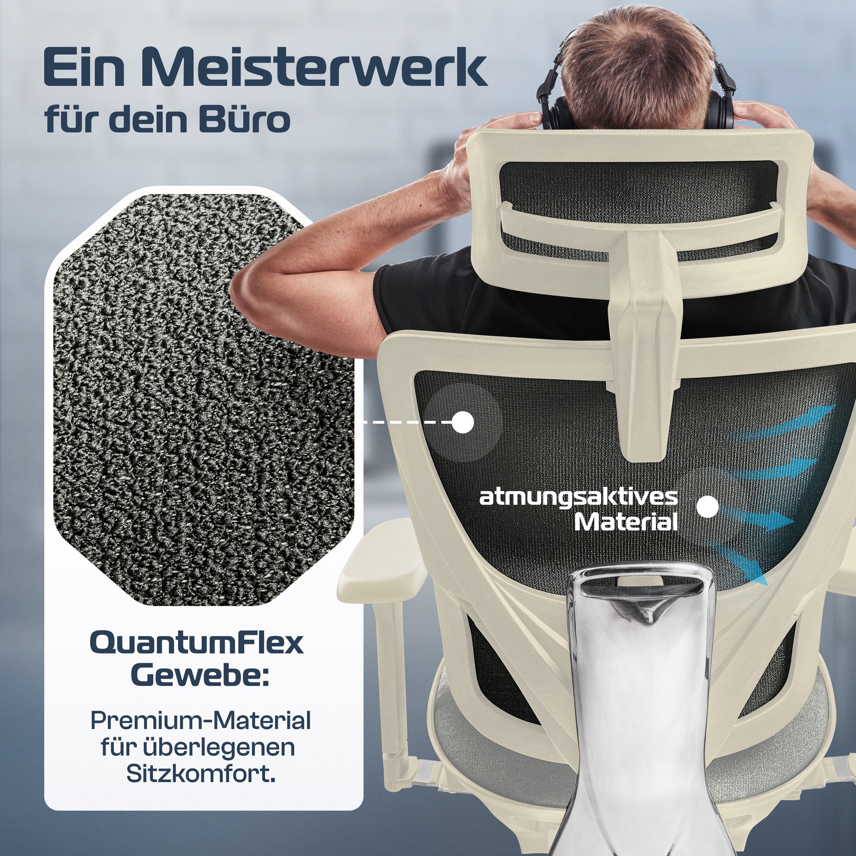 CLOUVOU MasterSeat – Ergonomischer Bürostuhl "Sitzen wie ein König – Komfort neu definiert" - Clouvou#farbe_creme