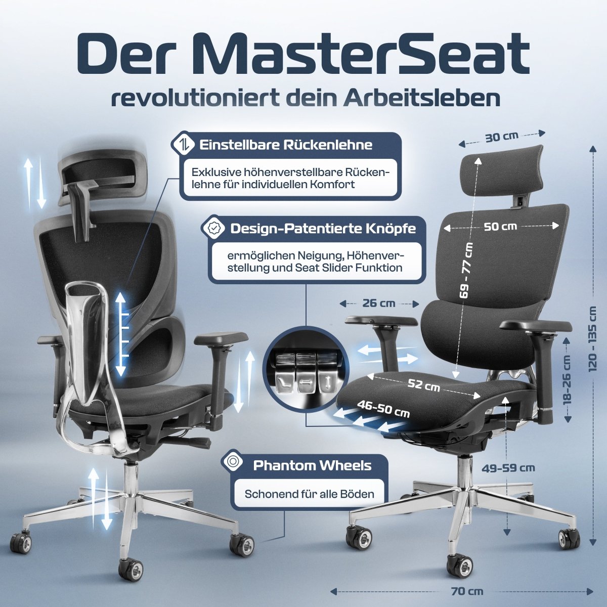 CLOUVOU MasterSeat – Ergonomischer Bürostuhl "Sitzen wie ein König – Komfort neu definiert" - Clouvou #farbe_schwarz