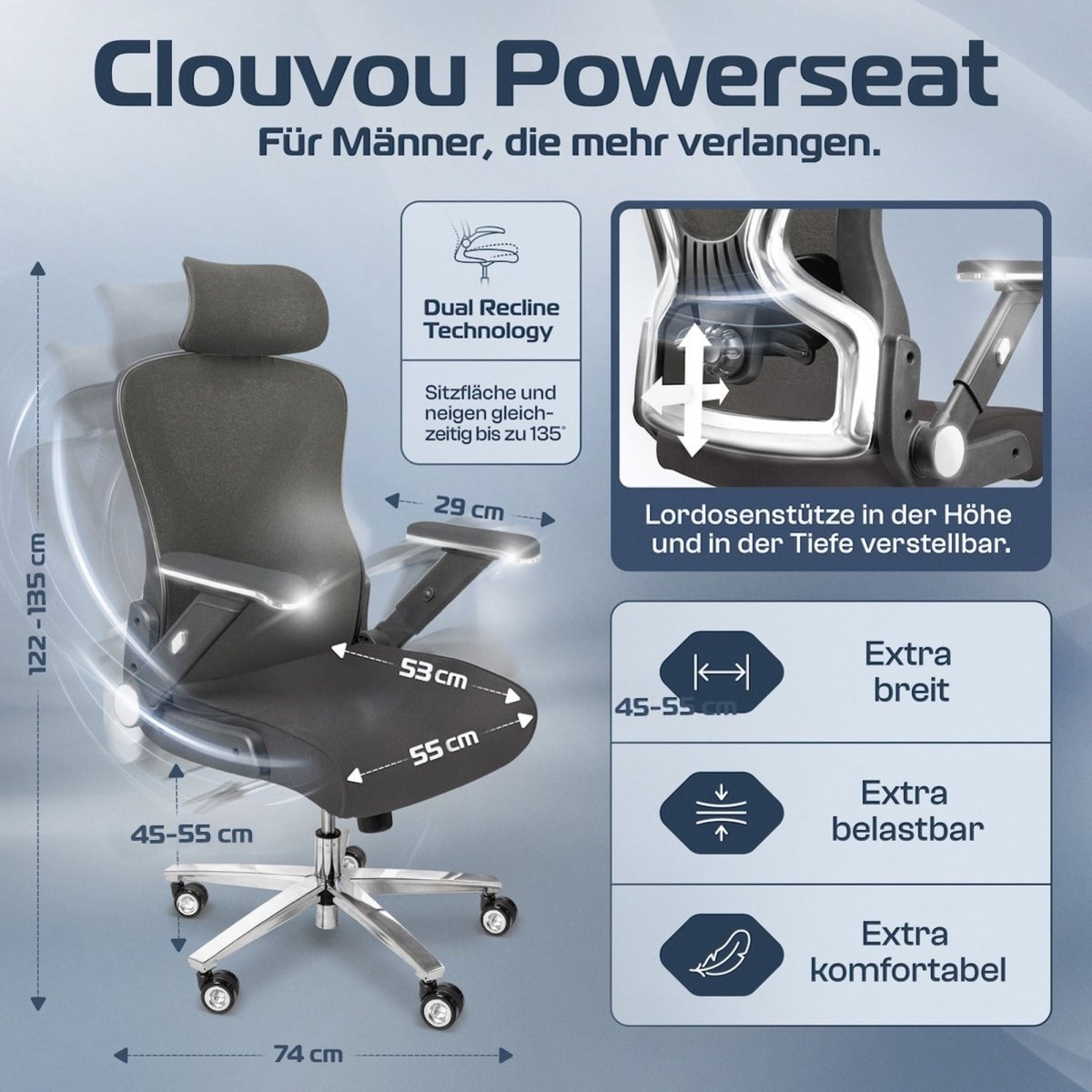 CLOUVOU PowerSeat - Ergonomischer extra breiter Bürostuhl - Clouvou Creme