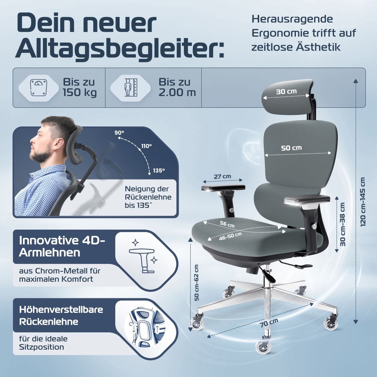 CLOUVOU ProSeat – Ergonomischer Premium Bürostuhl - Clouvou Creme