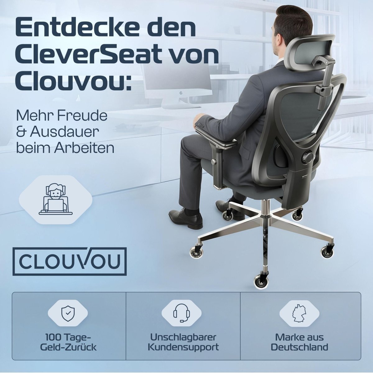 CLOUVOU CleverSeat - Ergonomischer Testsieger Bürostuhl - Clouvou Creme