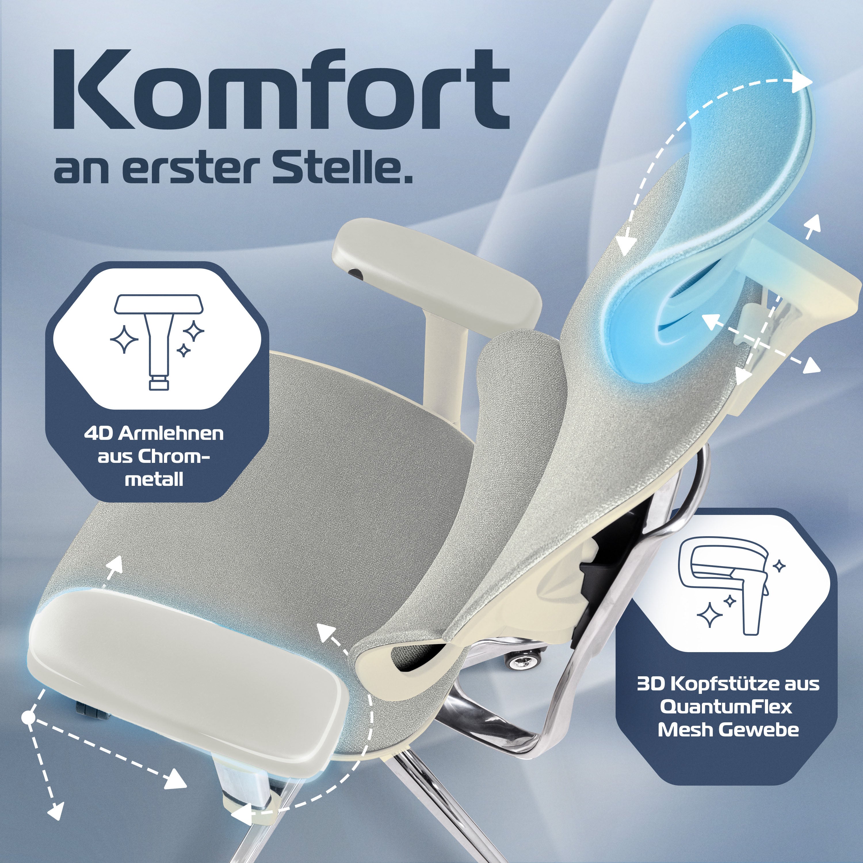 CLOUVOU MasterSeat – Ergonomischer Bürostuhl "Sitzen wie ein König – Komfort neu definiert" - Clouvou#farbe_creme