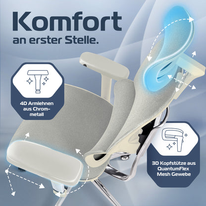 CLOUVOU MasterSeat – Ergonomischer Bürostuhl "Sitzen wie ein König – Komfort neu definiert" - Clouvou#farbe_creme
