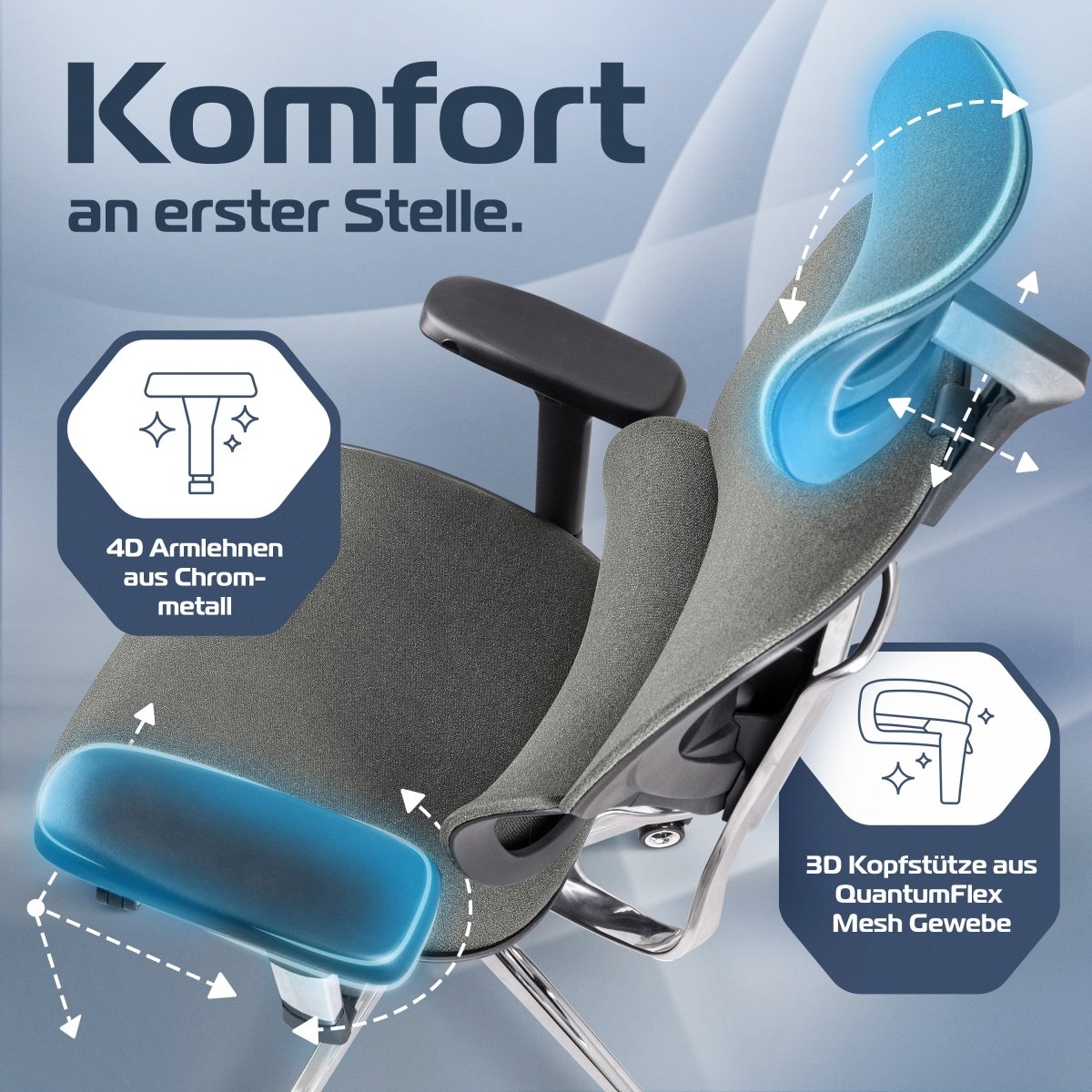 CLOUVOU MasterSeat – Ergonomischer Bürostuhl "Sitzen wie ein König – Komfort neu definiert" - Clouvou#farbe_grau