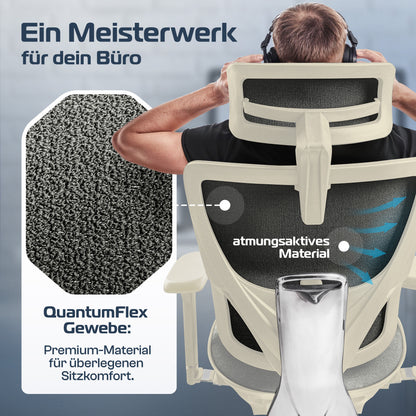 CLOUVOU MasterSeat – Ergonomischer Bürostuhl "Sitzen wie ein König – Komfort neu definiert" - Clouvou#farbe_creme