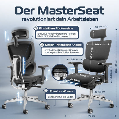 CLOUVOU MasterSeat – Ergonomischer Bürostuhl "Sitzen wie ein König – Komfort neu definiert" - Clouvou #farbe_schwarz