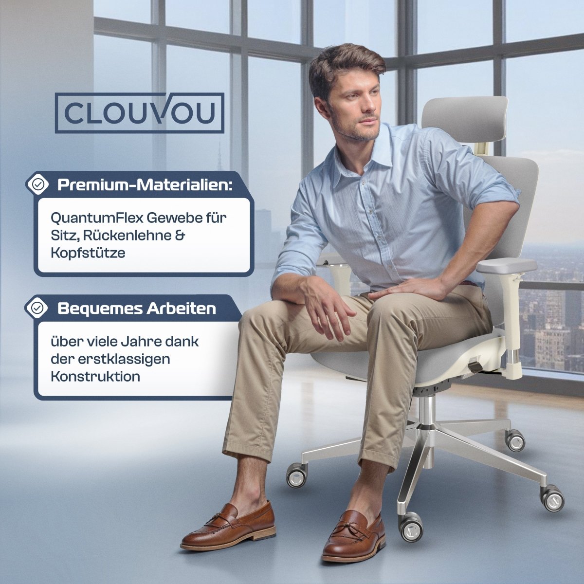 CLOUVOU MasterSeat – Ergonomischer Premium Bürostuhl - Clouvou Creme
