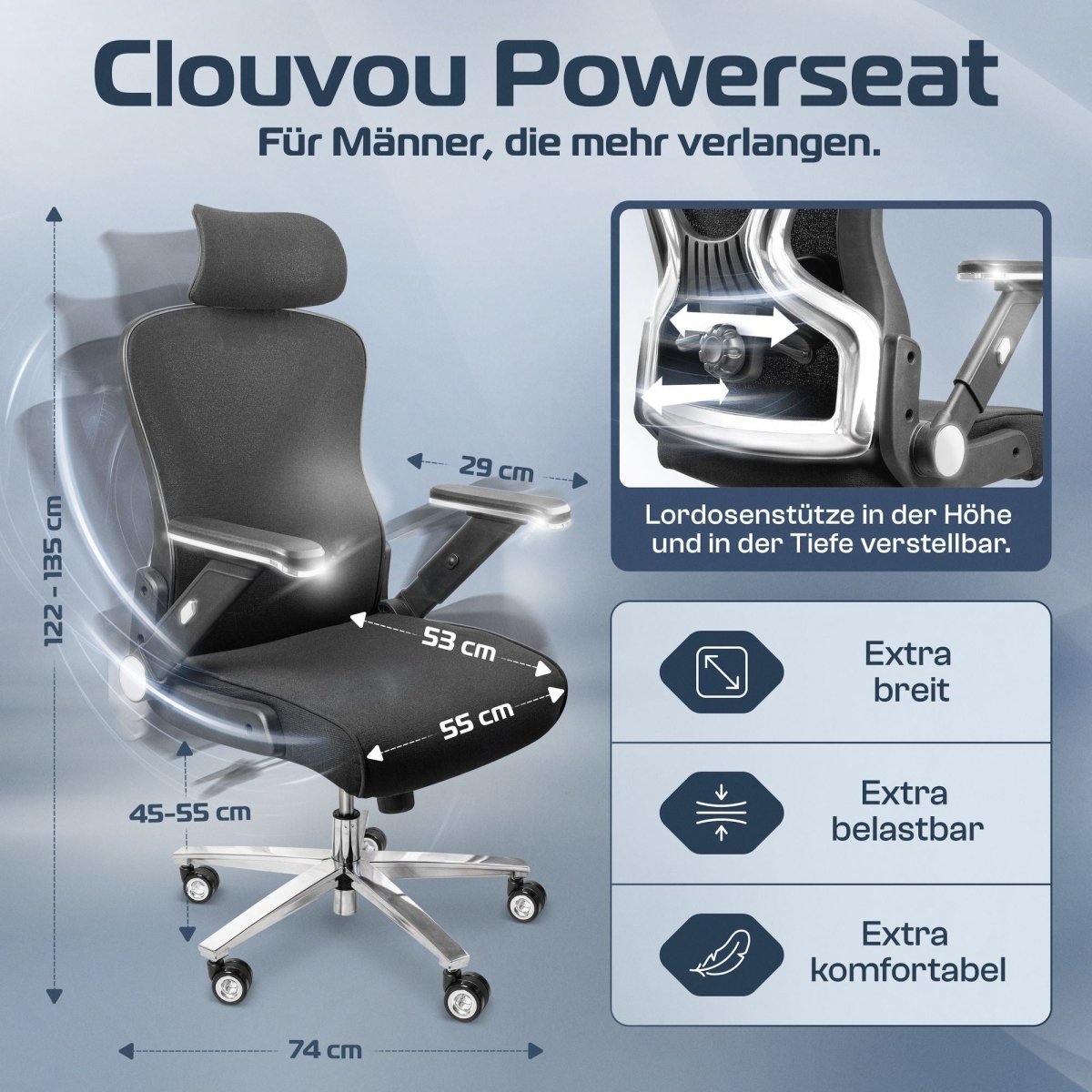 CLOUVOU PowerSeat - Ergonomischer extra breiter Bürostuhl - Clouvou Creme