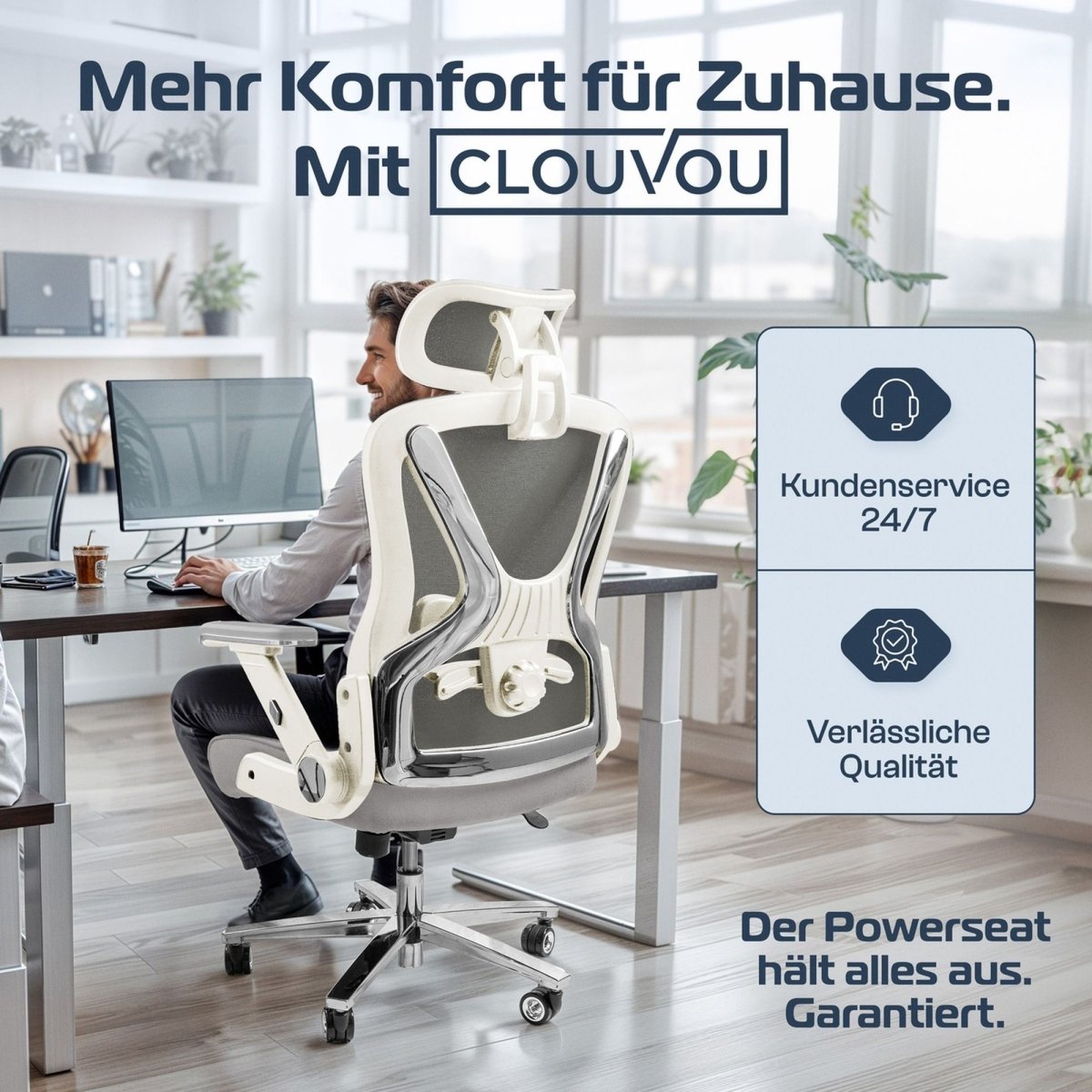 CLOUVOU PowerSeat - Ergonomischer extra breiter Bürostuhl - Clouvou Creme