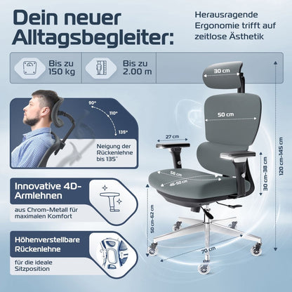CLOUVOU ProSeat – Ergonomischer Premium Bürostuhl - Clouvou Creme